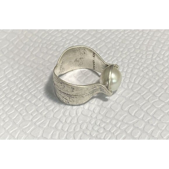 SILPADA 925 STERLING SILVER 925 Pearl RING Size 7 Retired Floral Leaf Etched - Picture 2 of 8